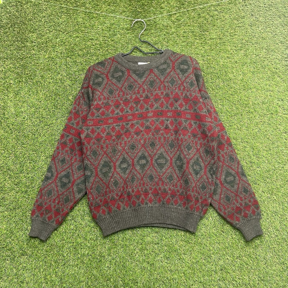 Vintage Woodman of England Wool Sweater Mens Large Geometric 90s Grandpa 1980s